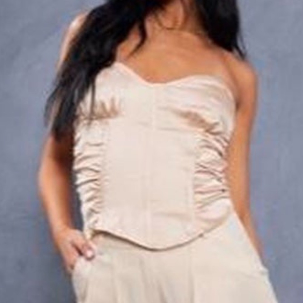 satin PRETTYLITTLETHING corset ruched strapless top xs 2